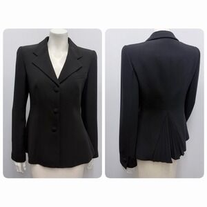 Black Label Giorgio Armani  Pure Silk Jacket Black Back Accordian Pleats Sz 40 6
